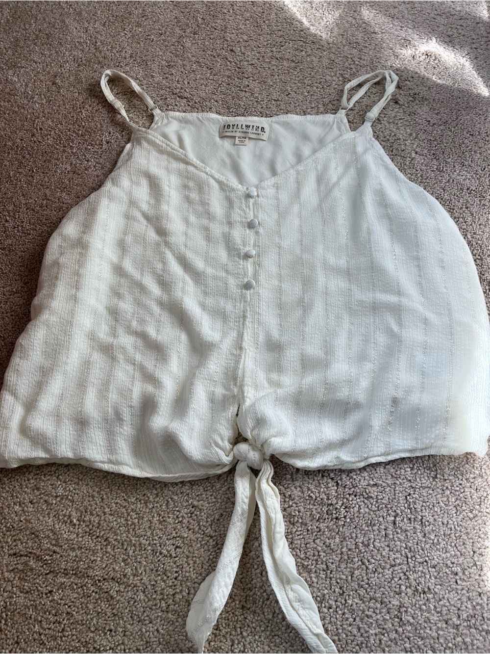 Idyllwind White Textured Tie-Front Spaghetti Strap Tank Top